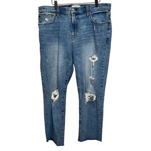 Abercrombie & Fitch Mid Rise Boyfriend Jeans Distressed Raw Hem Size 16